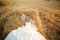 Bride in hay stack Royalty Free Stock Photo