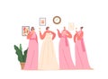 Bride And Her Bridesmaid Characters Celebrate With Champagne, Toasting To Joy And Love In Elegant Dresses
