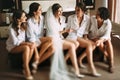 Bride and her friends have a nice conversation Royalty Free Stock Photo