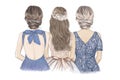 Bride with her Sister and Mom side by side. Hand drawn illustration Royalty Free Stock Photo