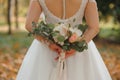 Bride holding big wedding bouquet on wedding ceremony Royalty Free Stock Photo