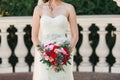 Bride holding big wedding bouquet on wedding ceremony Royalty Free Stock Photo