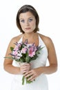 Bride Holding Bouquet And Crying Royalty Free Stock Photo