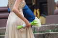 Bride holding bouquet of white calla lilies Royalty Free Stock Photo