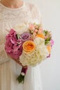 Colorful Wedding Flower Bouquet of White Hydrangea, Peonies and Roses