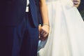 Bride Holding Groom`s Hand Royalty Free Stock Photo