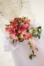 The bride holding pink wedding bouquet Royalty Free Stock Photo