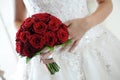 Bride holding a posy of deep red roses Royalty Free Stock Photo