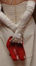 A bride holding Red Shoes