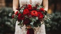Bride Holding A Stunning Red Rose Bridal Bouquet Royalty Free Stock Photo