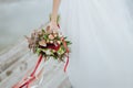 Bride holding wedding bouquet on wedding ceremony. Royalty Free Stock Photo