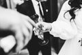 The bride holds a glass of delicious champagne