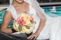 Bride holds a wedding bouquet, wedding dress, wedding details Royalty Free Stock Photo