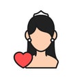 Bride icon. woman bridal with love graphic for wedding concept illustration design. simple clean monoline symbol