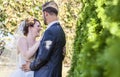 Laughing bride at ourdoor garden wedding