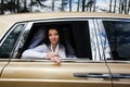 Bride in limo Royalty Free Stock Photo