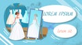 Bride Looking in Mirror Flat Banner with Copyspace