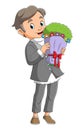 The bride man is holding a bucket of flowers Royalty Free Stock Photo
