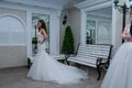 A bride model in a wedding dress