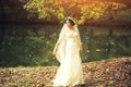 Bride outdoor in autumn Royalty Free Stock Photo