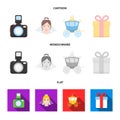 Bride, photographing, gift, wedding car. Wedding set collection icons in cartoon,flat,monochrome style vector symbol Royalty Free Stock Photo