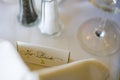 Bride place card at a wedding reception Royalty Free Stock Photo
