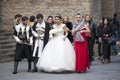 Bride poses photo in front of The Sioni Cathedral is a Georgian Orthodox cathedral