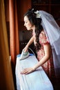 The bride preparing for wedding ceremony, ironing Royalty Free Stock Photo