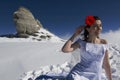 Bride with red flower in hair. Royalty Free Stock Photo