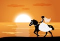 Bride rides a horse