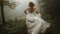 Bride run away from wedding. AI generated. Royalty Free Stock Photo