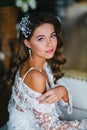 Close-up portrait of young beautiful bride preparing to wedding ceremony Royalty Free Stock Photo