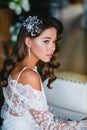 Close-up portrait of young beautiful bride preparing to wedding ceremony Royalty Free Stock Photo