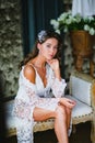 Close-up portrait of young beautiful bride preparing to wedding ceremony Royalty Free Stock Photo