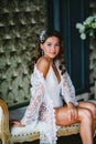 Close-up portrait of young beautiful bride preparing to wedding ceremony Royalty Free Stock Photo