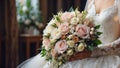 Bride\'s hands holding bouquet of flowers close-up beautiful Royalty Free Stock Photo