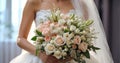 Bride\'s hands holding bouquet of flowers close-up beautiful design Royalty Free Stock Photo