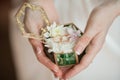 Wedding rings in jewelry box, romantic vintage style Royalty Free Stock Photo