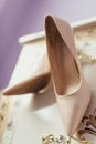 Bride`s high heel shoes. Elegant bride shoes