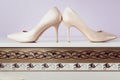 Bride`s high heel shoes. Elegant bride shoes