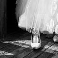 The bride`s shoes, the bride took off her shoes because she was tired
