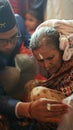 Indian and Nepali wedding, a grieving bride`s grandmother is crying for her daughter to leave their home