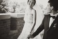 Bride's smile shines during her walk with a groom