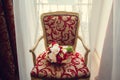 Wedding bouquet on a armchair Royalty Free Stock Photo