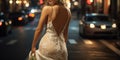 A Bride\'s White Dress Dazzles in the Night. Generative AI