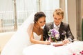 Bride signing marriage license or wedding contract Royalty Free Stock Photo