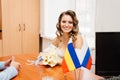 the bride signs the document. couple of newlyweds in the civil registry office. Royalty Free Stock Photo