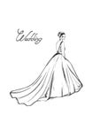 Bride silhouette Vector line art. Beautiful long dress . Template for design cards Royalty Free Stock Photo