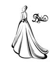 Bride silhouette Vector line art. Beautiful long dress . Template for design cards Royalty Free Stock Photo