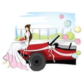 bride sitting on car. Vector illustration decorative design Royalty Free Stock Photo